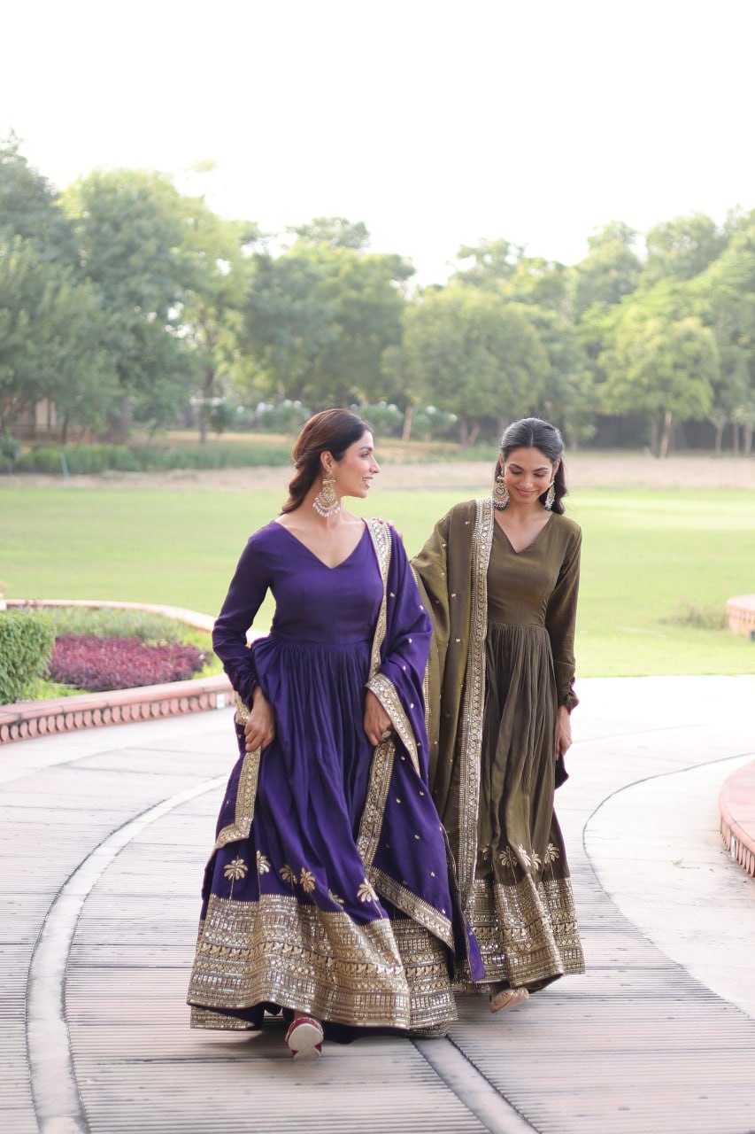 Premium Silk Embroidered Gown Dupatta Set