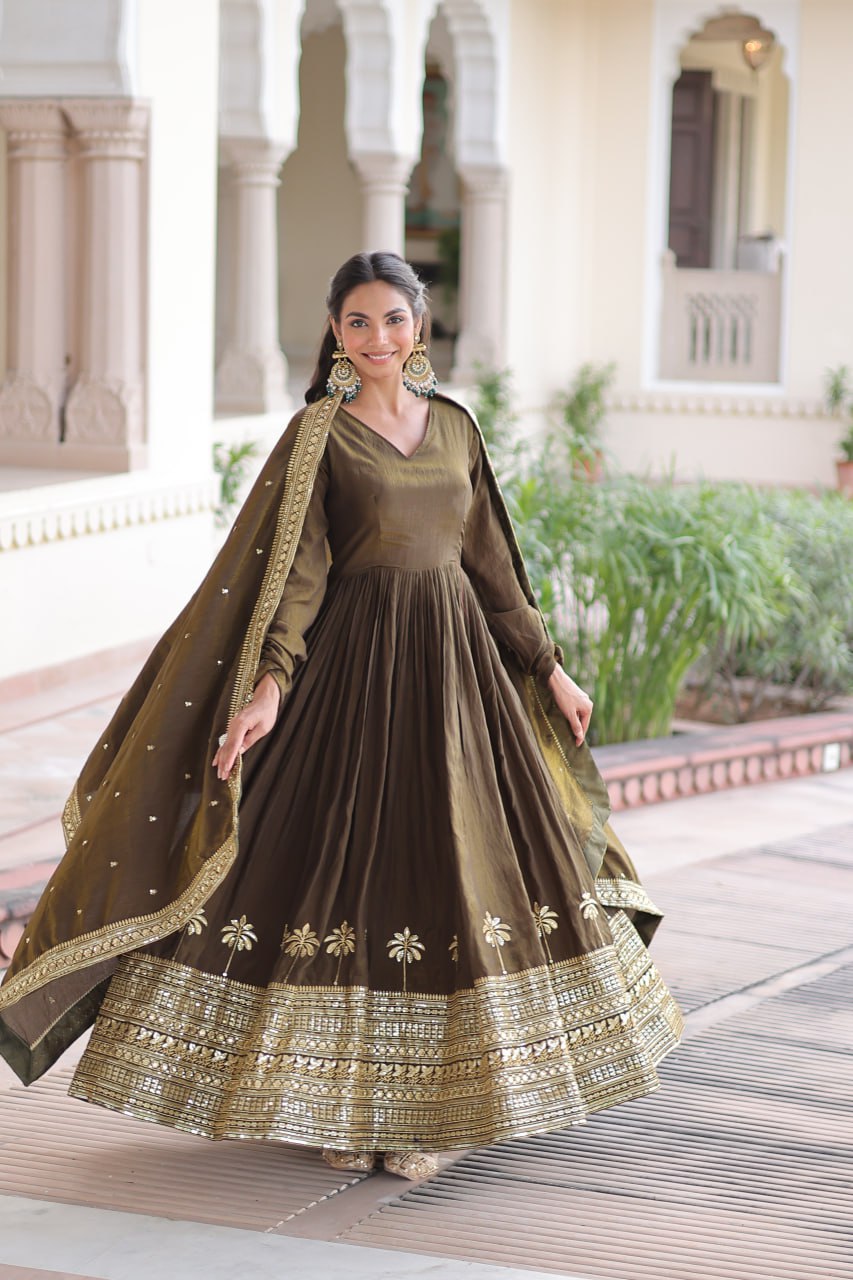 Premium Silk Embroidered Gown Dupatta Set