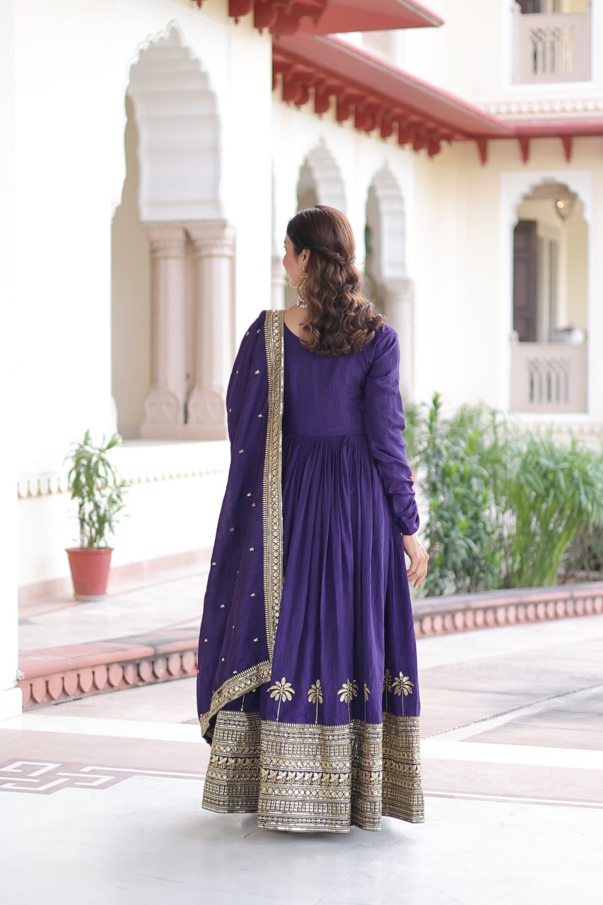 Premium Silk Embroidered Gown Dupatta Set