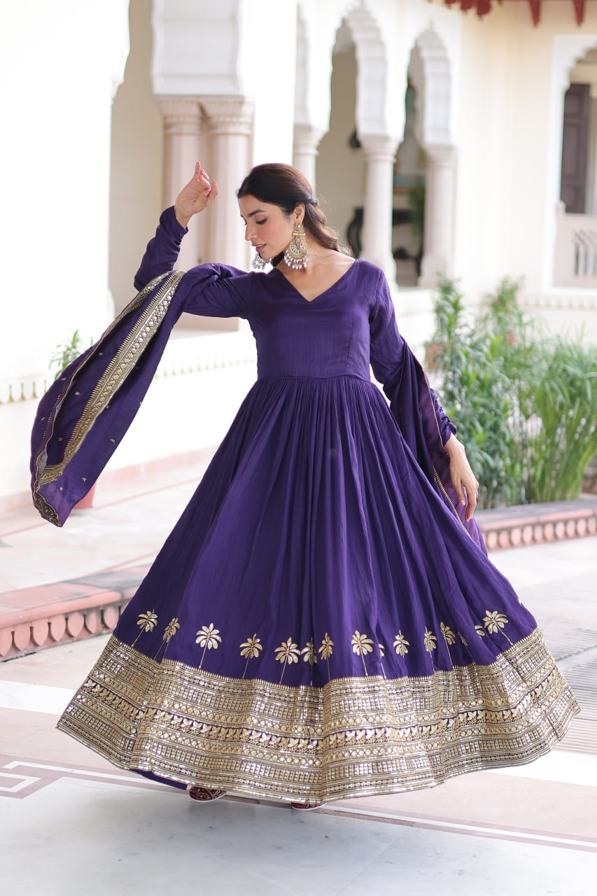 Premium Silk Embroidered Gown Dupatta Set