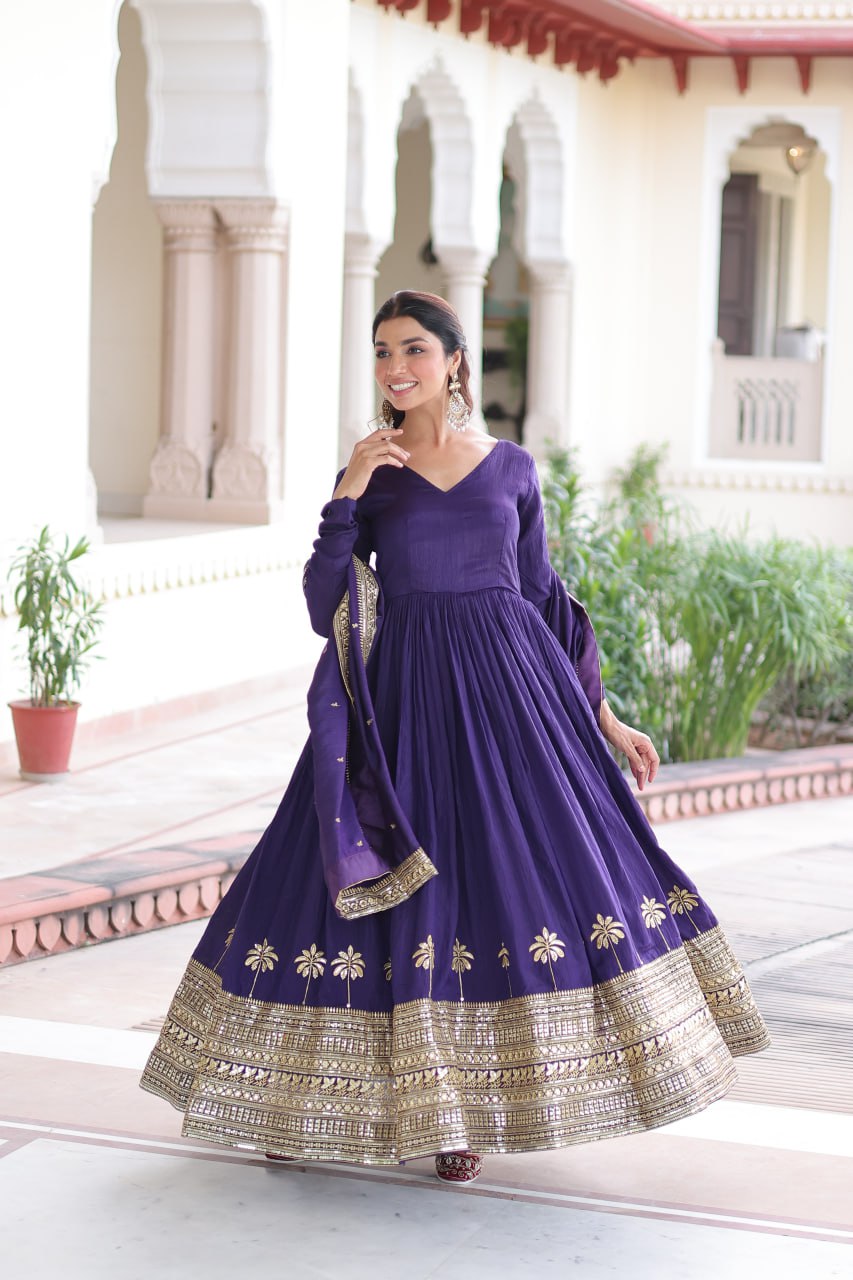 Premium Silk Embroidered Gown Dupatta Set