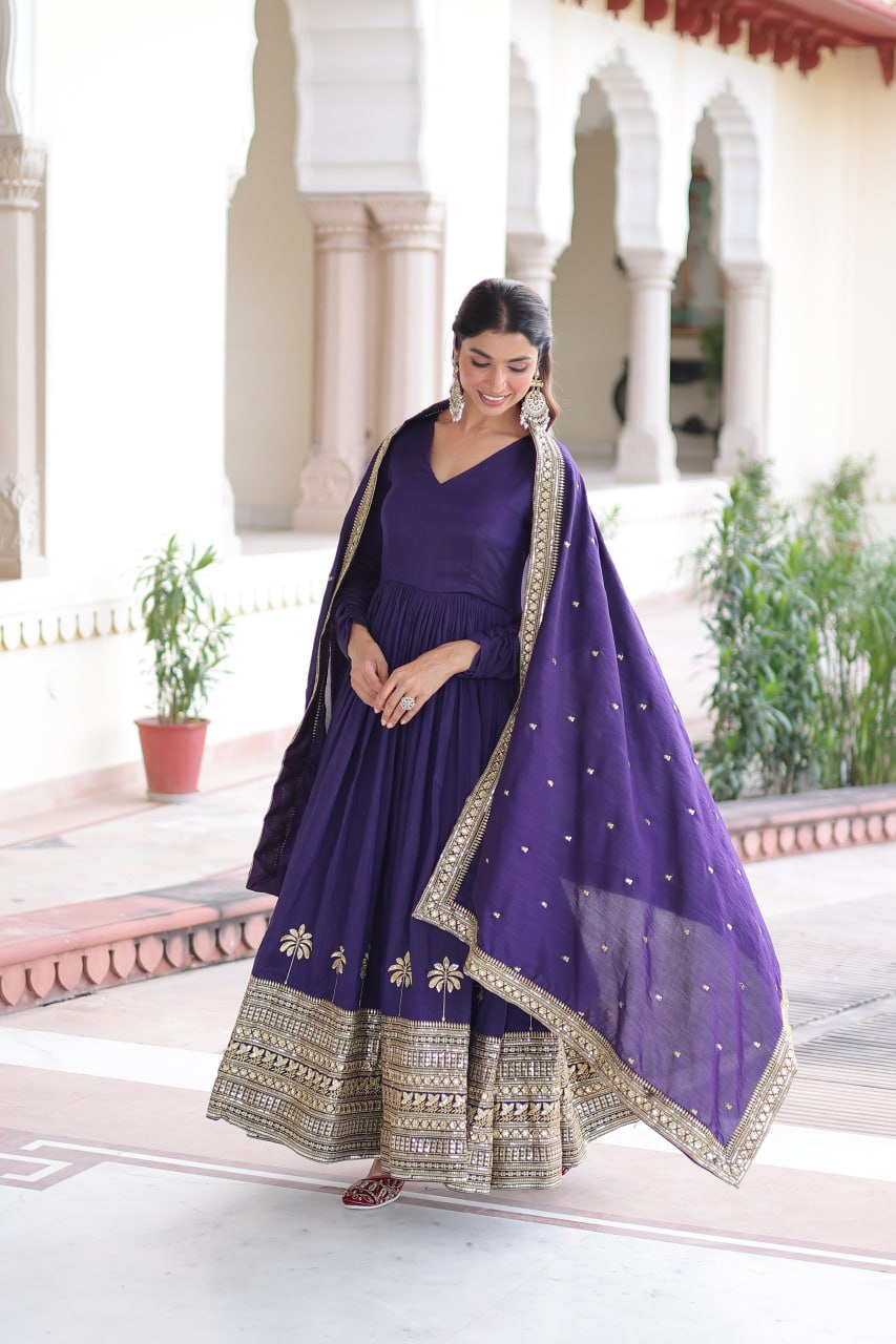 Premium Silk Embroidered Gown Dupatta Set