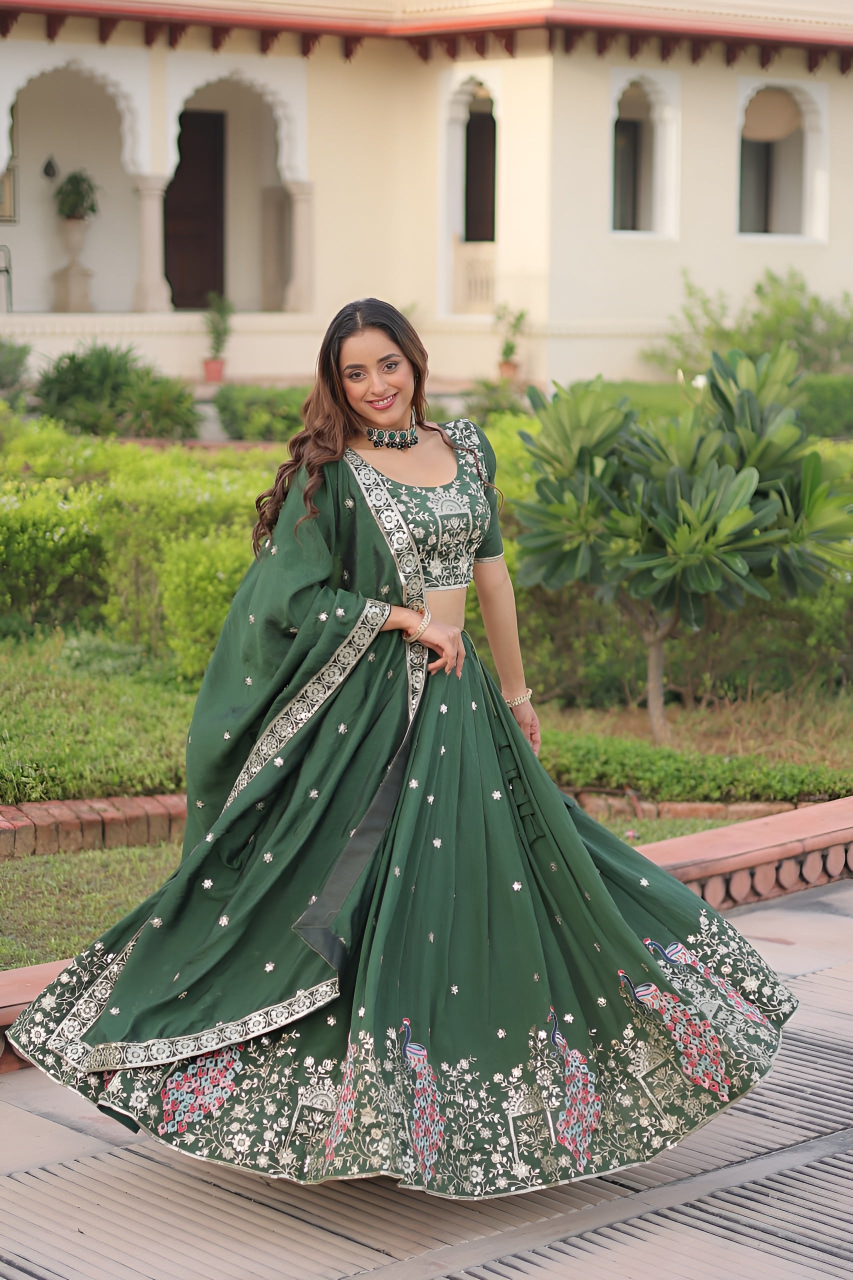 Designer Vichitra Silk Embroidered Lehenga Choli Set