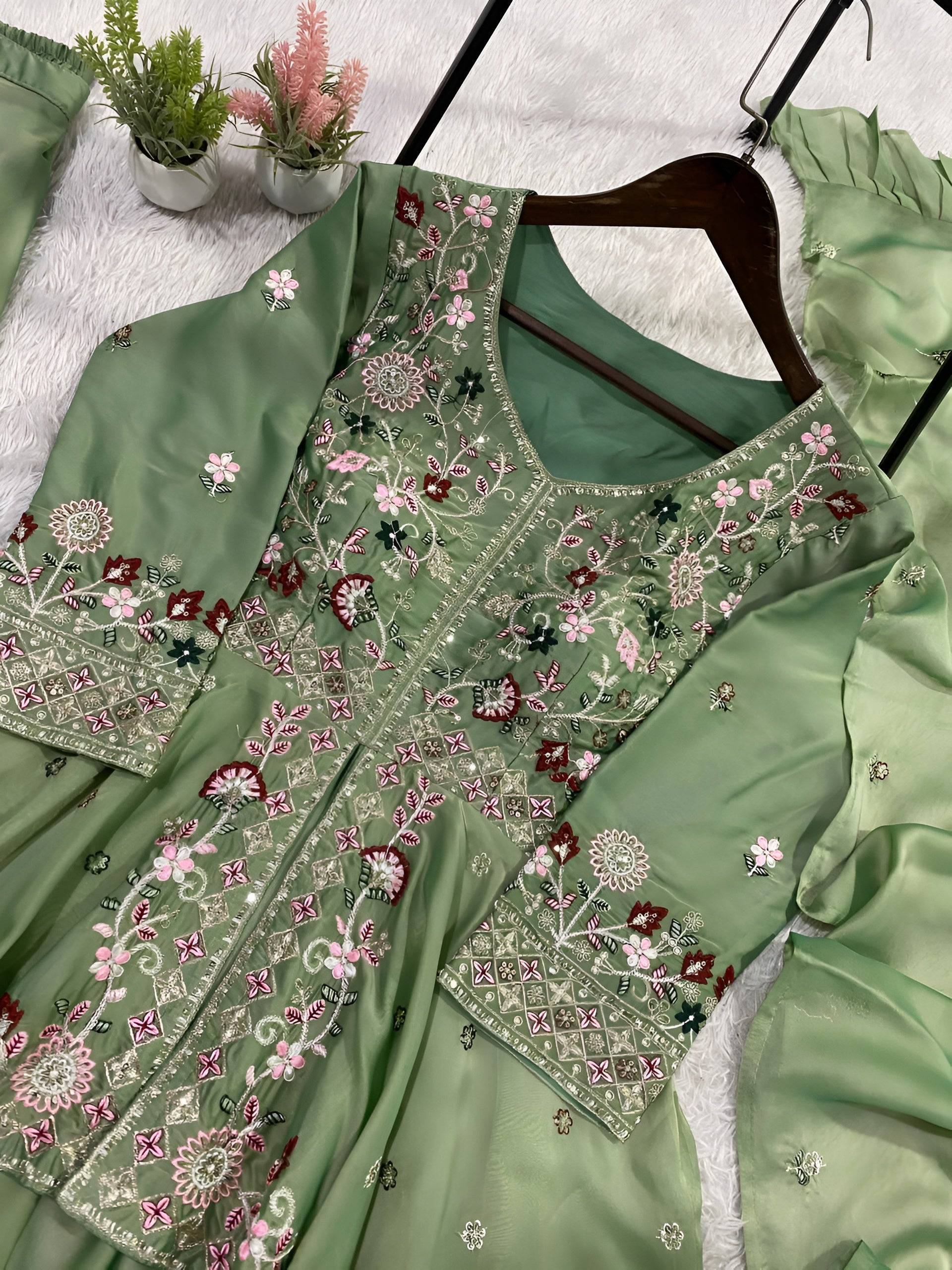 Designer Rangoli Silk Kurta Palazzo Dupatta Set