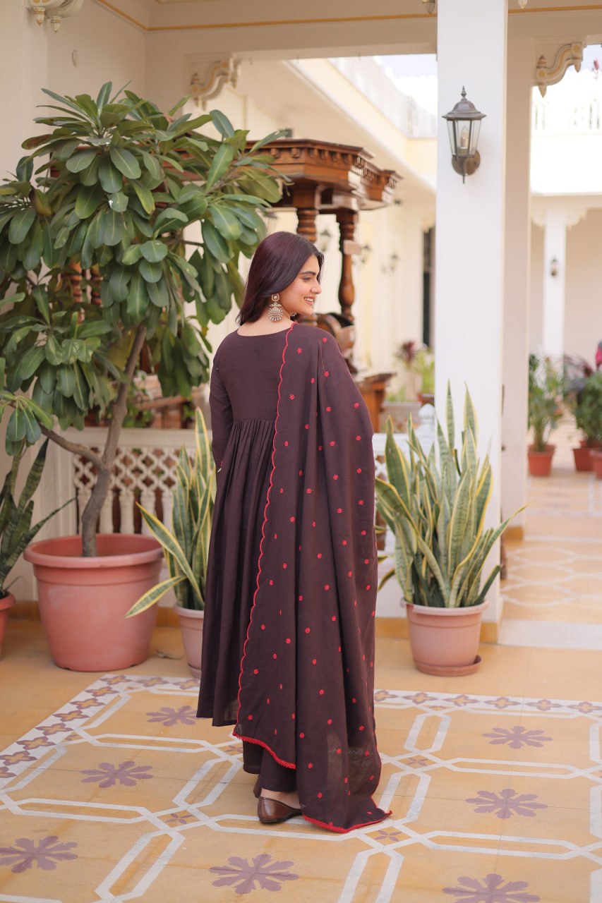 Elegant Cotton Embroidered Kurti Pant Dupatta Set