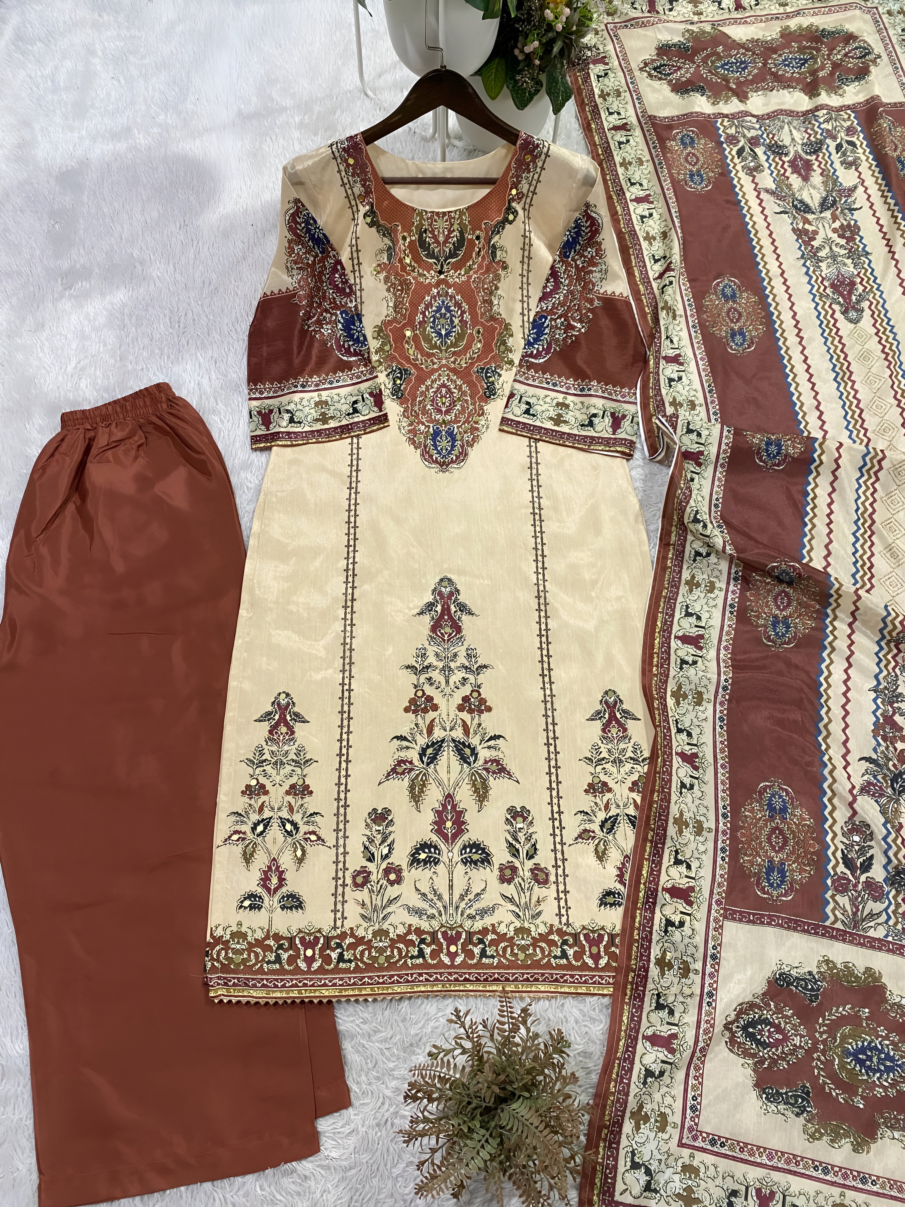 Premium Printed Chinon Kurta Pant Dupatta Set