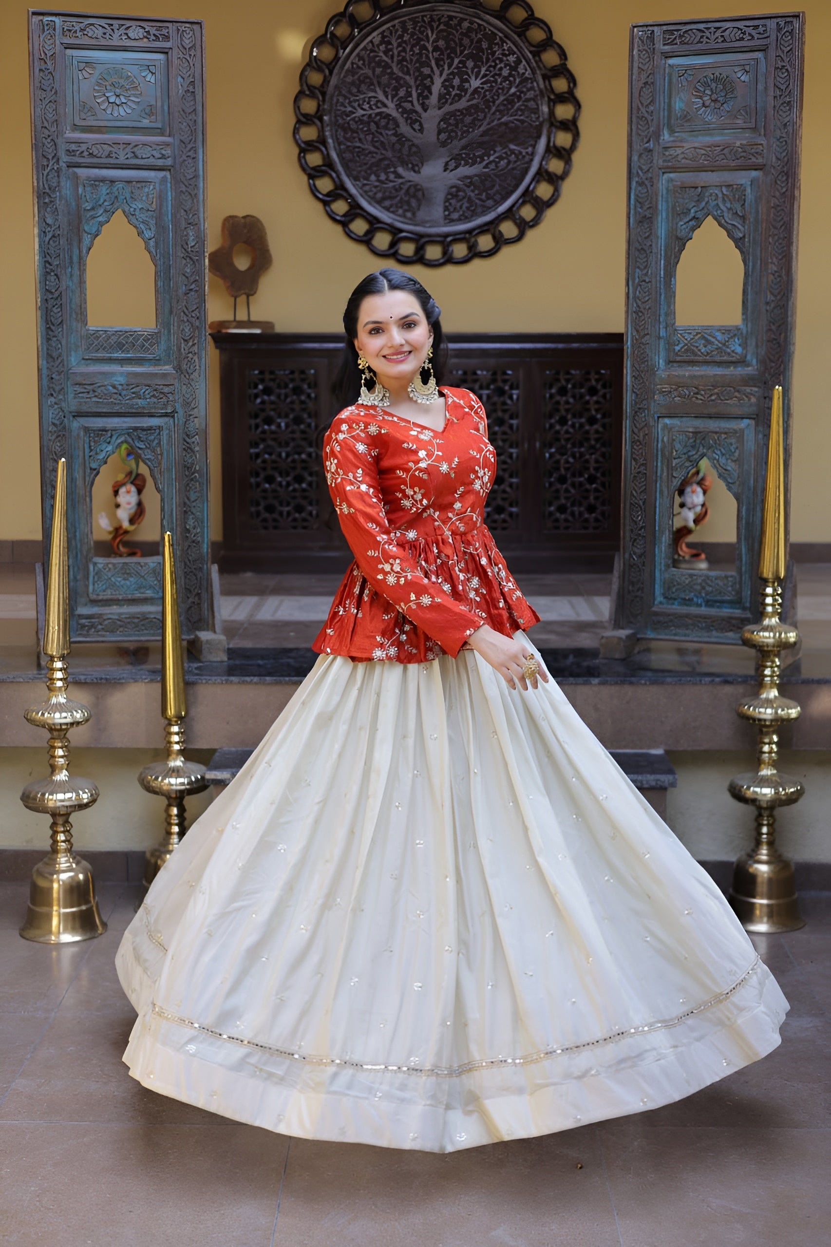 Designer YSL Silk Sequins Embroidered Lehenga Crop Top Set