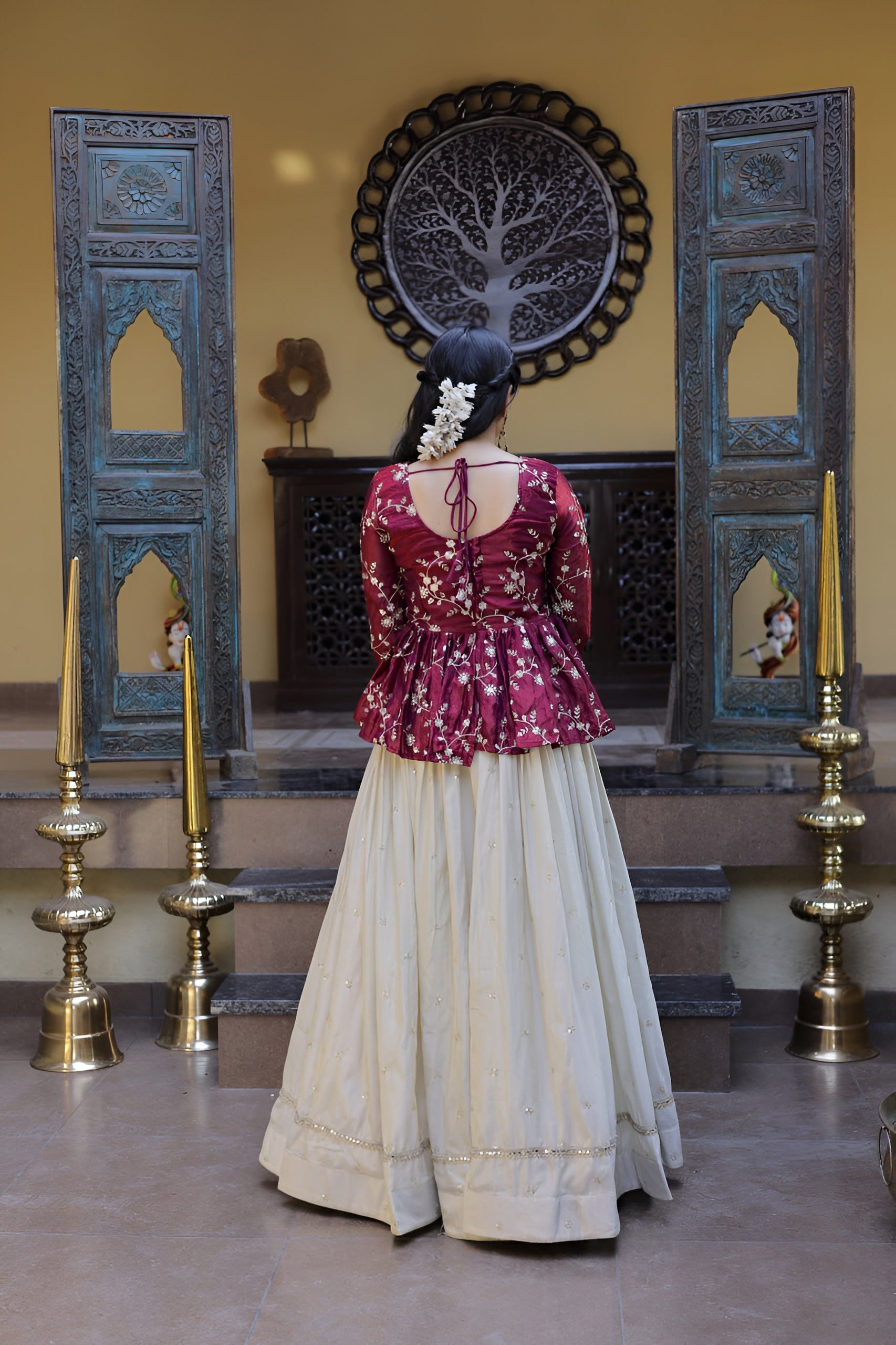 Designer YSL Silk Sequins Embroidered Lehenga Crop Top Set