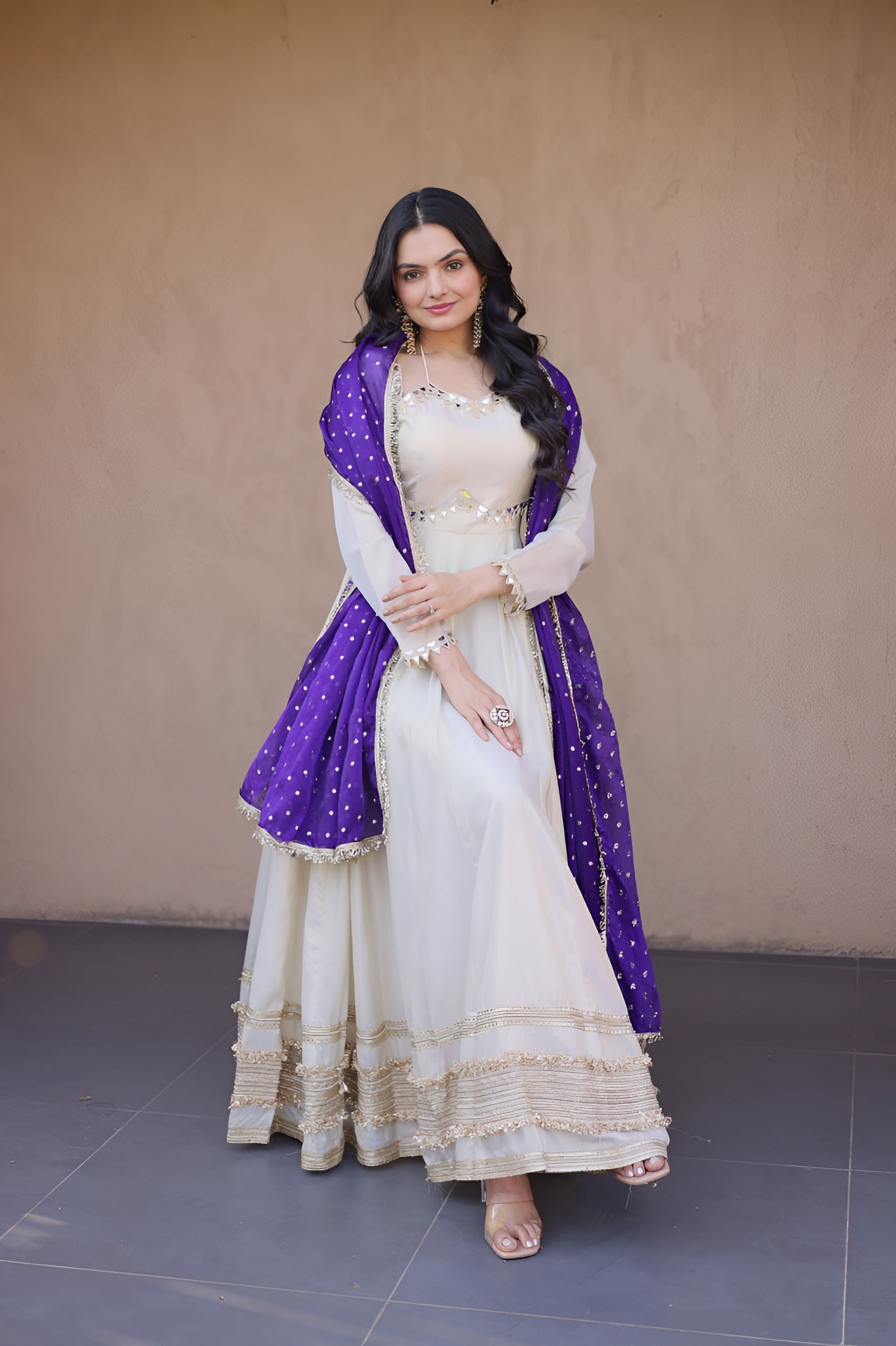 Designer Mirror Work Ethnic Gown With Dupatta