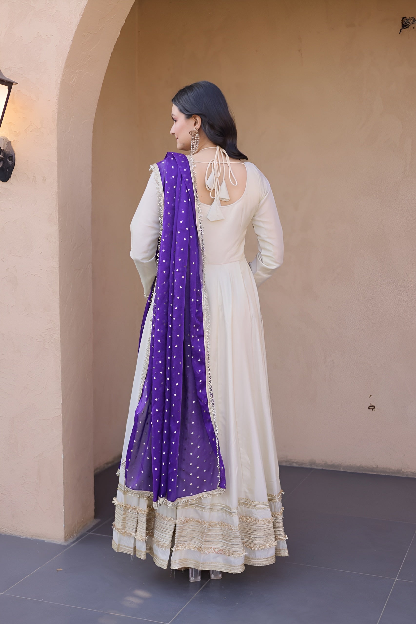 Designer Mirror Work Ethnic Gown With Dupatta